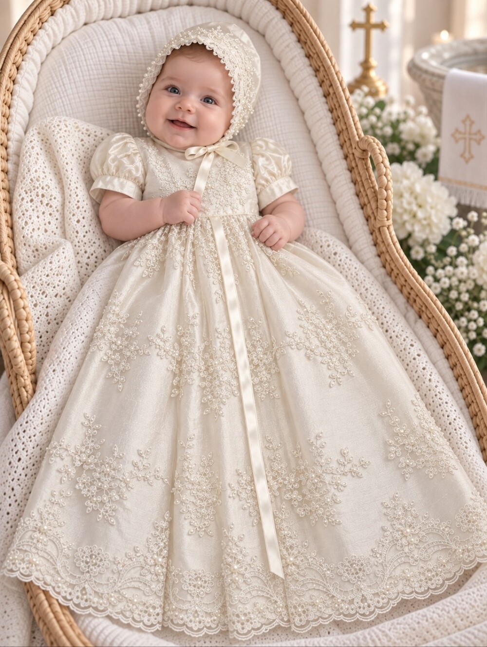 NWOT Vintage Piccolo Bacio Luxury Heirloom Christening Baptism Gown Bonnet 6M